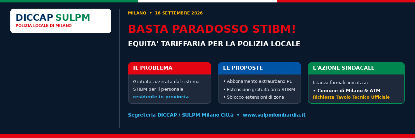 Paradosso STIBM e Polizia Locale residente in provincia: DICCAP-SULPM chiedono un intervento urgente ad ATM e Comune