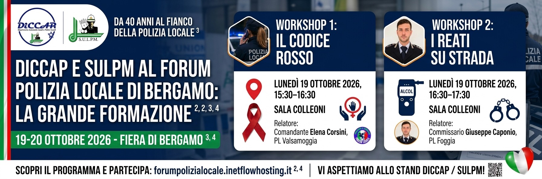 DiCCAP-SULPM al Forum Polizia Locale di Bergamo: formazione d’eccellenza su Codice Rosso e Reati Stradali